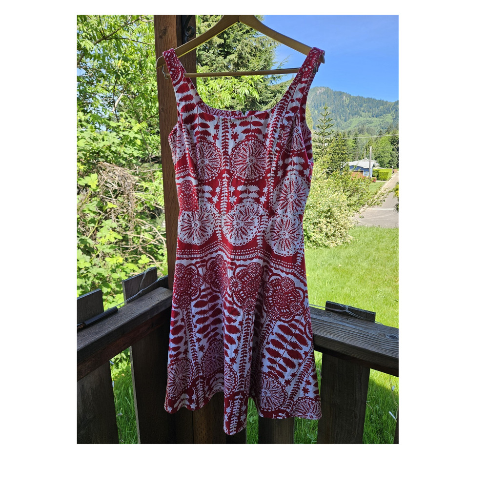Breakin Loose Red White Floral Fit & Flare Sleeveless Dress Size 14